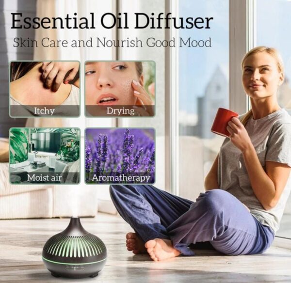 500ML Aromatherapy Essential Oil Diffuser Wood Grain Remote Control Ultrasonic Air Humidifier Cool with 7 Color LED Lights - Image 2