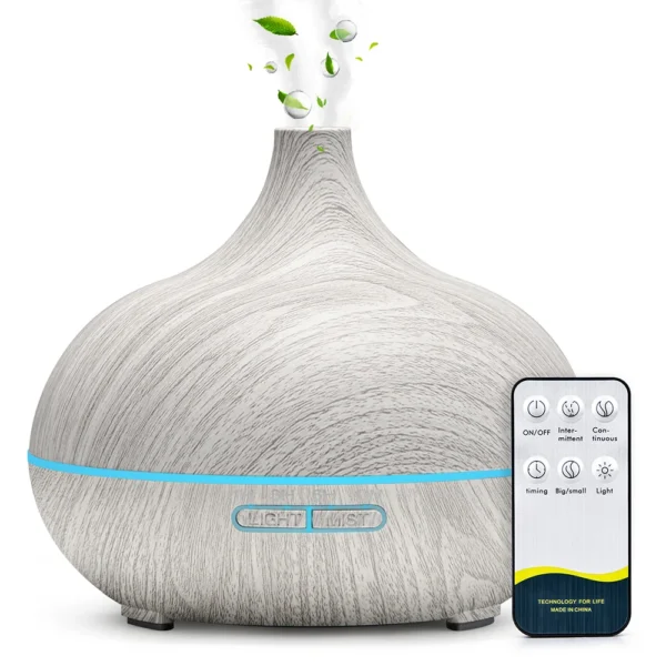 500ML Aromatherapy Essential Oil Diffuser Wood Grain Remote Control Ultrasonic Air Humidifier Cool with 7 Color LED Lights - Image 6
