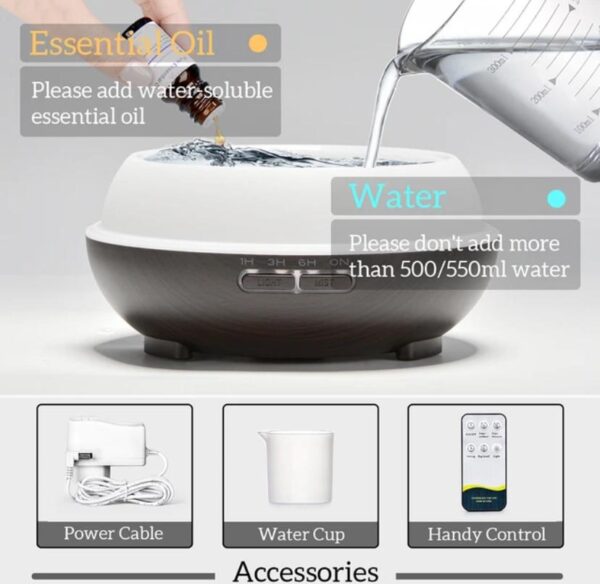 500ML Aromatherapy Essential Oil Diffuser Wood Grain Remote Control Ultrasonic Air Humidifier Cool with 7 Color LED Lights - Image 3