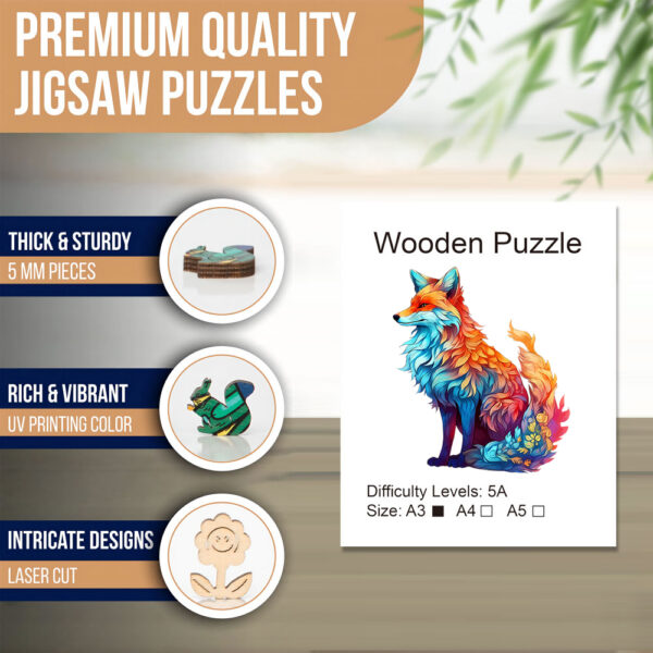 Fox Wooden Puzzle for Jigsaw Lovers, Animal Shape Pieces Stress Relieves Toys, Christmas Birthday Gift Home Decor Family Games - Image 4