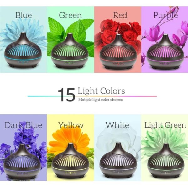 500ML Aromatherapy Essential Oil Diffuser Wood Grain Remote Control Ultrasonic Air Humidifier Cool with 7 Color LED Lights - Image 5
