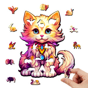 Wooden puzzle Color Cat delicate gift box Irregular shape puzzle Gratitude gift adult stress reduction family interactive toy - Image 2