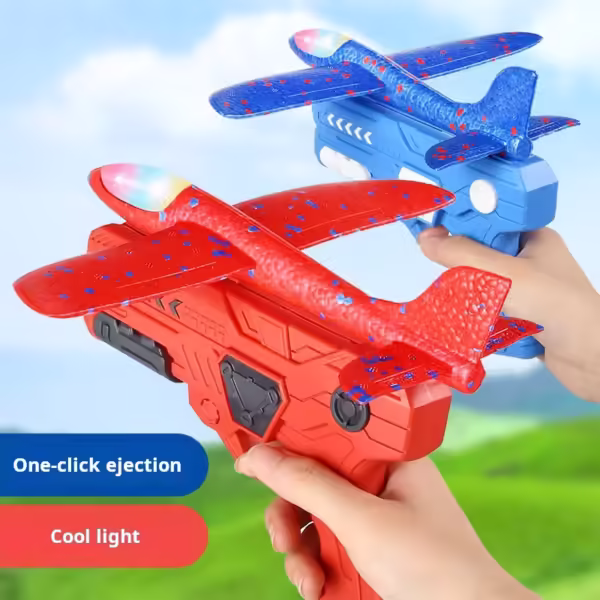 Ejection Plane Gun Boy Flash Foam Toss Gyroplane Children Parent-child Interactive Outdoor Toy Holiday Gift