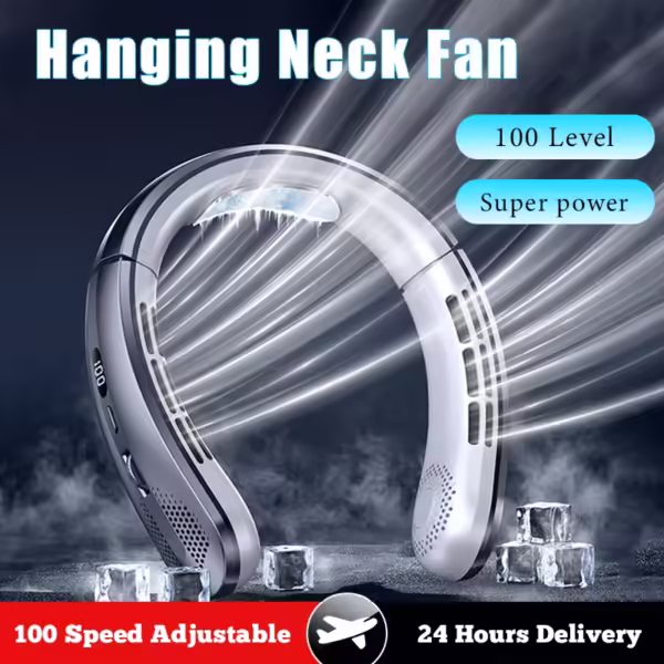 New 8000mAh Hanging Neck Fan 100 Speed Adjustable High Power Mini Air Conditioner Portable USB Rechargeable Electric Fans