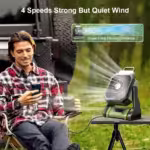 Camping Fan Rechargeable Portable Camping Circulator Fan Wireless Outdoor Camping Ceiling Fan with LED Light 5400mAh Battery
