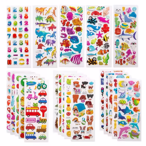 3D Stickers for Kids Toddlers 20 Different Sheets 3D Puffy Bulk Sticker Cartoon Education Classic Toy Children Boys Girl Gifts