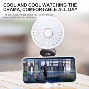 1800mAh Handheld Mini Fan Foldable Portable Neck Hanging Fans 5 Speed USB Rechargeable Fan with Phone Stand and Display Screen - Image 2