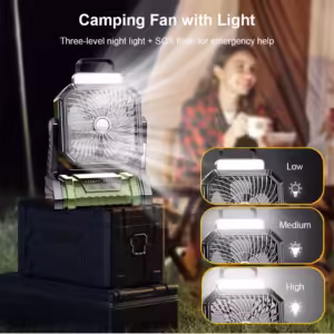 Camping Fan Rechargeable Portable Camping Circulator Fan Wireless Outdoor Camping Ceiling Fan with LED Light 5400mAh Battery - Image 2