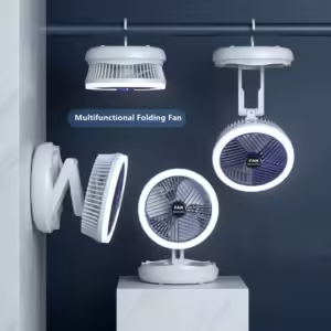 USB Charging Foldable Table Fan Wall Mounted Hanging Ceiling Fan with LED Light 4 Speed Adjustable For Home Room Air Cooler Fan - Image 2