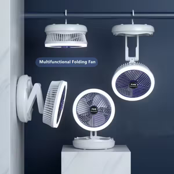USB Charging Foldable Table Fan Wall Mounted Hanging Ceiling Fan with LED Light 4 Speed Adjustable For Home Room Air Cooler Fan - Image 2