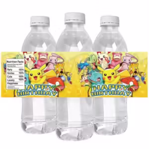 10PCS Pokemon Water Bottle Label Birthday Decoration Pikachu Personalise Waterproof Sticker Baby Shower Kid Party Supplies - Image 2