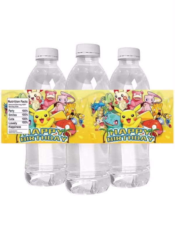 10PCS Pokemon Water Bottle Label Birthday Decoration Pikachu Personalise Waterproof Sticker Baby Shower Kid Party Supplies - Image 2