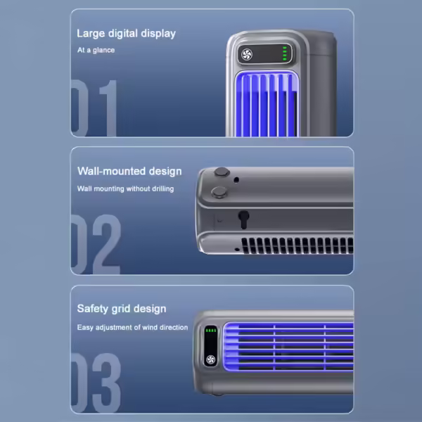 Portable Tower Fan 3 Speeds Desktop Fan Quiet Standing Fan Rechargeable Wall Mount Fan for Bedroom Living Room Office - Image 3