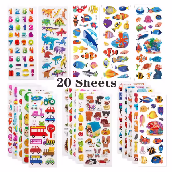 3D Stickers for Kids Toddlers 20 Different Sheets 3D Puffy Bulk Sticker Cartoon Education Classic Toy Children Boys Girl Gifts - Image 2