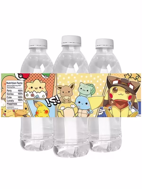 10PCS Pokemon Water Bottle Label Birthday Decoration Pikachu Personalise Waterproof Sticker Baby Shower Kid Party Supplies - Image 3