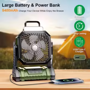 Camping Fan Rechargeable Portable Camping Circulator Fan Wireless Outdoor Camping Ceiling Fan with LED Light 5400mAh Battery - Image 4
