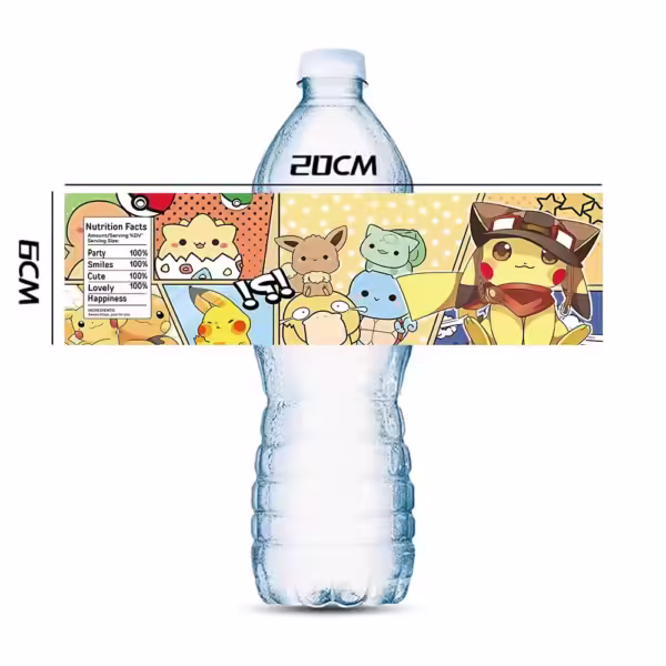 10PCS Pokemon Water Bottle Label Birthday Decoration Pikachu Personalise Waterproof Sticker Baby Shower Kid Party Supplies - Image 4