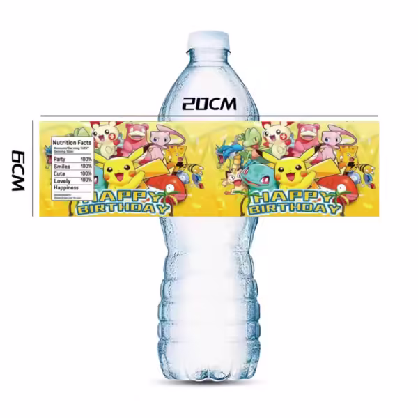 10PCS Pokemon Water Bottle Label Birthday Decoration Pikachu Personalise Waterproof Sticker Baby Shower Kid Party Supplies - Image 5