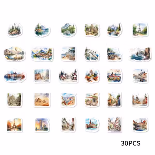 30pcs Journey Landscape Retro Theme Graffiti Stickers Decorated Water Glass Phone Case Laptop Flat Suitcase Classic Toy Decal - Image 6