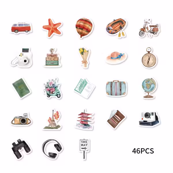 46pcs Vintage Travel Graffiti Decals Decorated Notebook Water Cup Diary Suitcase Guitar Classic Toy DIY Scrapbook Decals - Image 6
