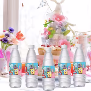 10PCS Sponge-Bob Stickers Water Bottle Label Party Decor Juice Cup Waterproof Sticker Kids DIY Gifts Party Favors Supplies - Image 6