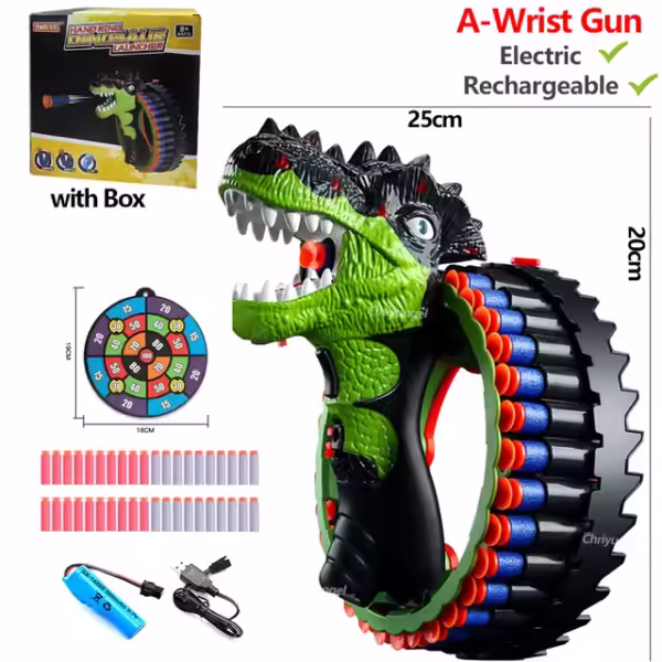 Soft Bullet Gun Toy Kids Spinning Dinosaur Wrist Gun Boys Toys Electric Burst Pistol Parent-child Blaster Shooting Game - Image 6