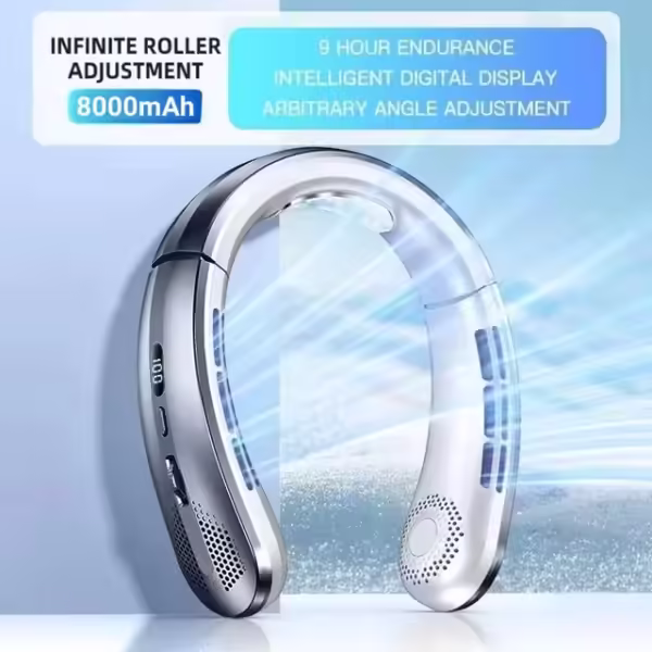 New 8000mAh Hanging Neck Fan 100 Speed Adjustable High Power Mini Air Conditioner Portable USB Rechargeable Electric Fans - Image 6